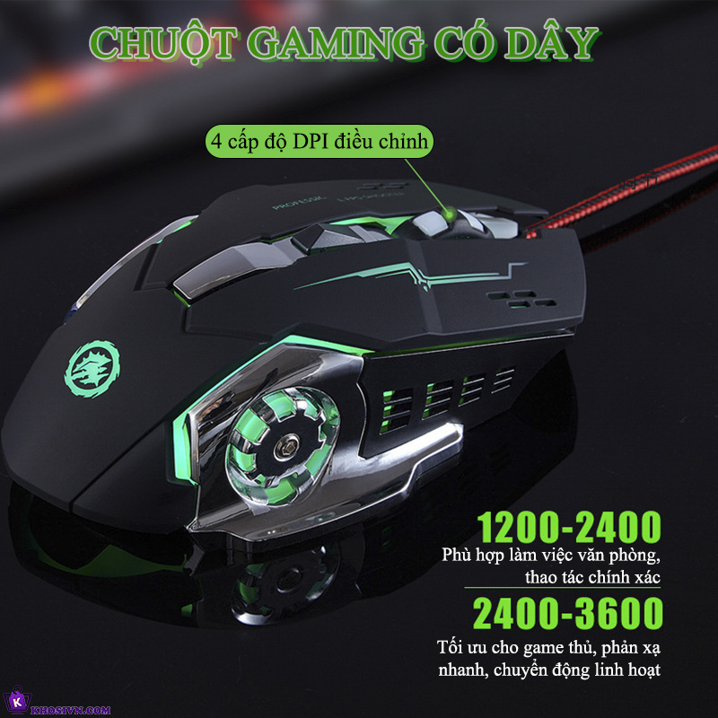Chuột Gaming Có Dây LED RGB Chuyên Game Văn Phòng Click Im Lặng 3600dpi T2