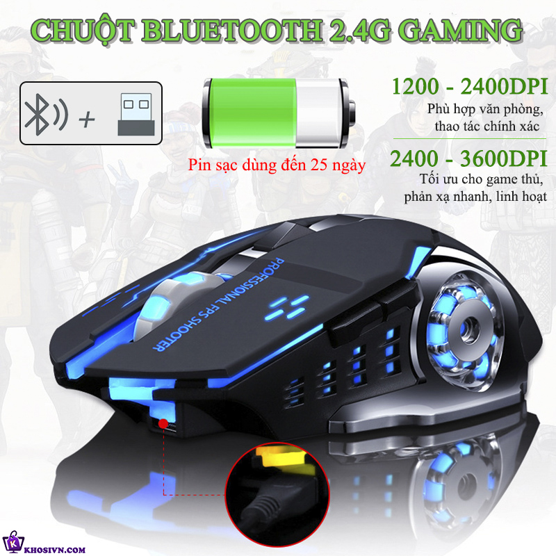 Chuột Gaming Không Dây Bluetooth 2.4G Có LED DPI 3600 T2