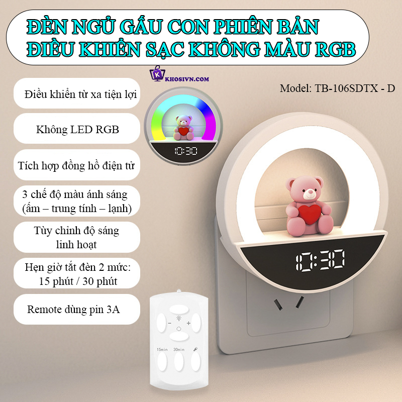 Địa Chỉ Mua Sỉ Đèn Ngủ LED Gắn Tường Cute Có Remote Tích Hợp Đồng Hồ TB-106SD Tại TPHCM