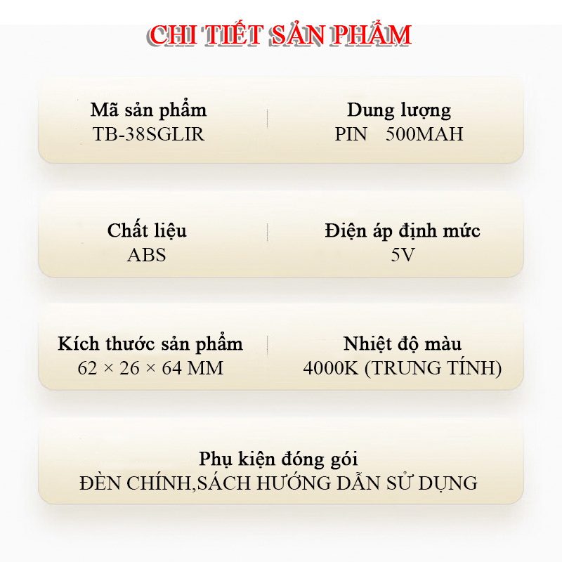 Thông Số Kỹ Thuật Của Đèn Ngủ Cảm Biến Chuyển Động TB-38SGLIR