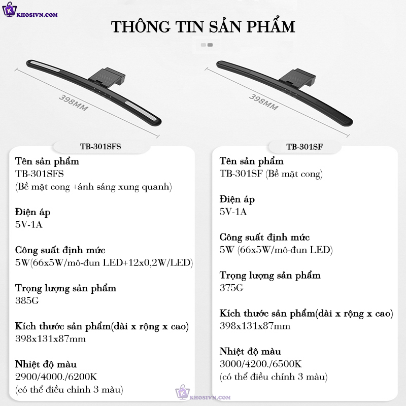 Thông Số Kỹ Thuật Chung Của Đèn Kẹp Màn Hình Vi Tính TP-301SF Và TP-301SFS Cong 40cm
