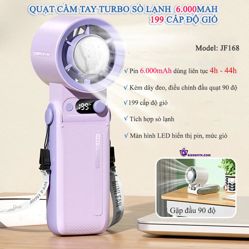 Địa Chỉ Mua Sỉ Quạt Cầm Tay Turbo Pin Trâu Gió Mạnh 199 Cấp Độ Gió 6000mAh JF168 Tại TPHCM