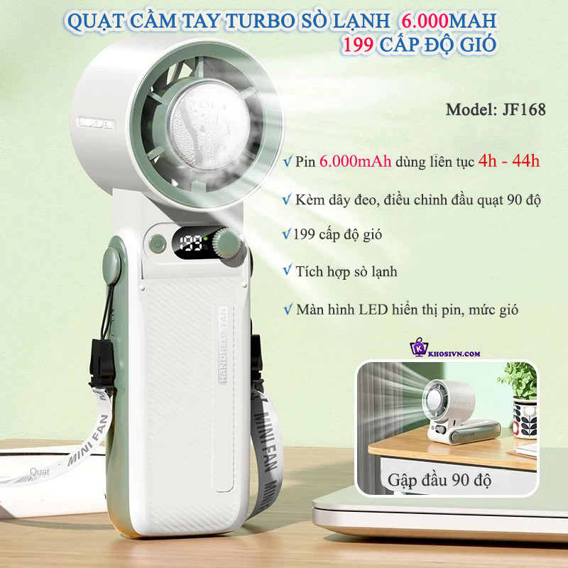 Địa Chỉ Mua Sỉ Quạt Cầm Tay Turbo Pin Trâu Gió Mạnh 199 Cấp Độ Gió 6000mAh JF168 Tại TPHCM