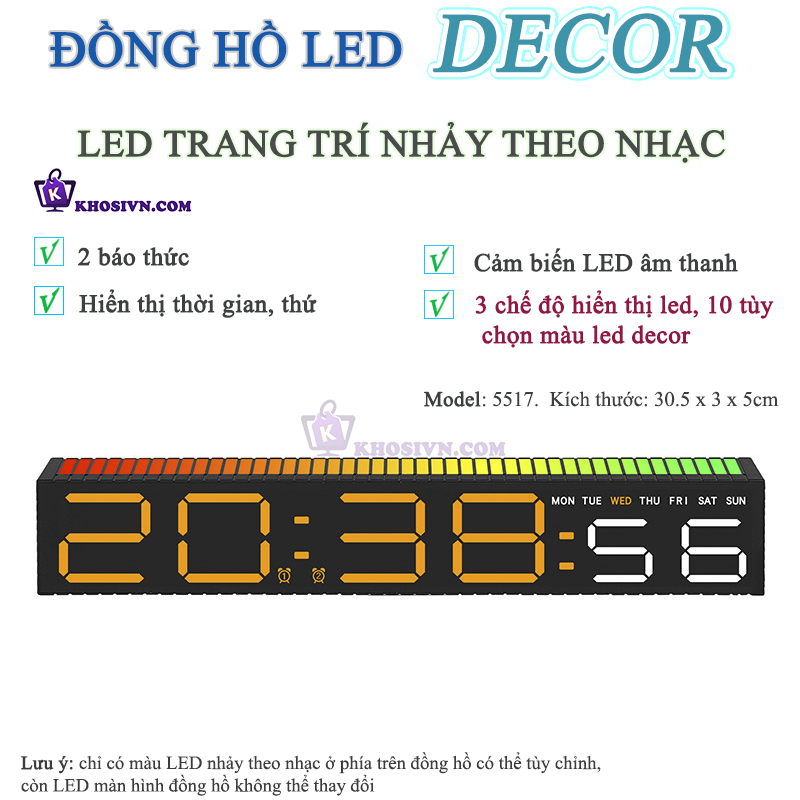 Đồng Hồ LED Decor Để Bàn Có LED Nhảy Theo Nhạc Cảm Biến Âm Thanh - 5517