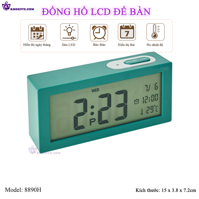 Đồng Hồ LED Để Bàn Màn Hình LCD Báo Thức Hiển Thị Nhiệt Độ Ngày Tháng - 8890H