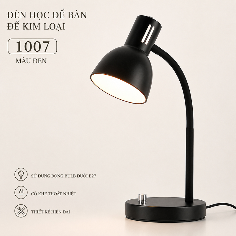 Đèn Học Cắm Điện Để Bàn Đế Hợp Kim Chống Cận Bảo Vệ Mắt Không Kèm Bóng D1007