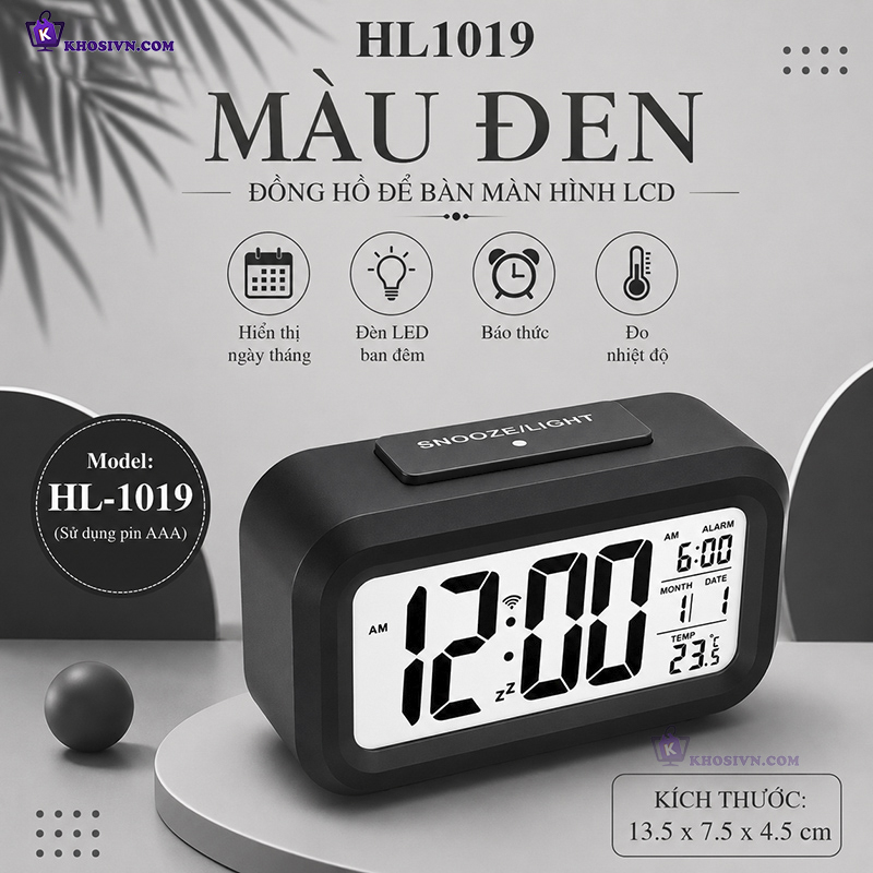 Đồng Hồ LED Màn Hình LCD Hiển Thị Đa Chức Năng Có Báo Thức HL-1019