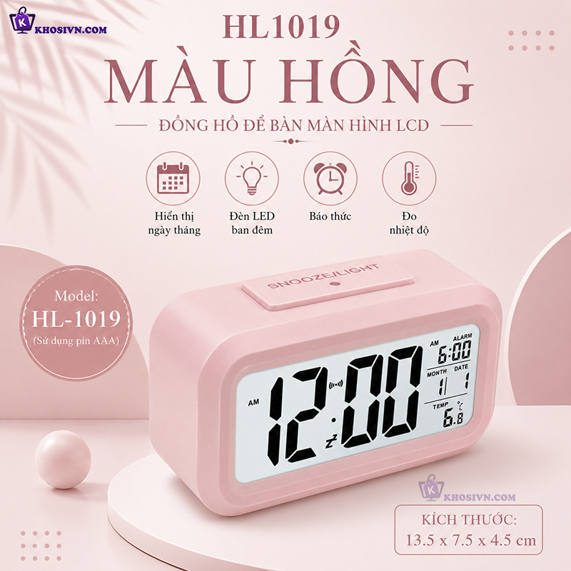 Đồng Hồ LED Màn Hình LCD Hiển Thị Đa Chức Năng Có Báo Thức HL-1019