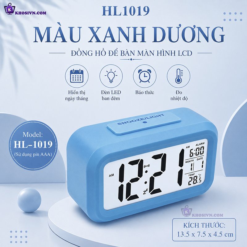 Đồng Hồ LED Màn Hình LCD Hiển Thị Đa Chức Năng Có Báo Thức HL-1019