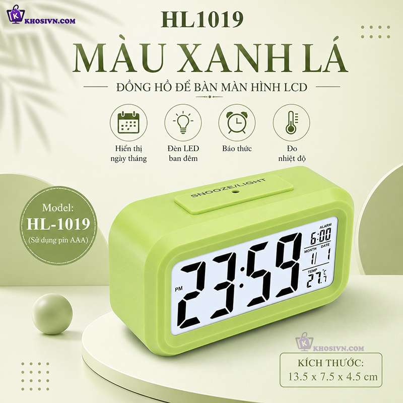 Đồng Hồ LED Màn Hình LCD Hiển Thị Đa Chức Năng Có Báo Thức HL-1019