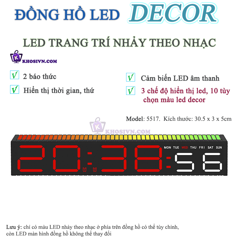Đồng Hồ LED Decor Để Bàn Có LED Nhảy Theo Nhạc Cảm Biến Âm Thanh - 5517