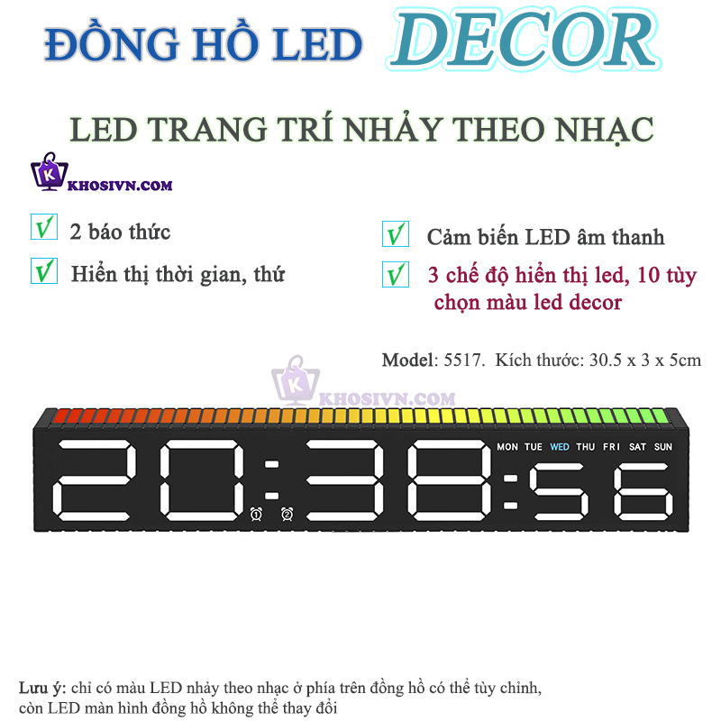 Đồng Hồ LED Decor Để Bàn Có LED Nhảy Theo Nhạc Cảm Biến Âm Thanh - 5517