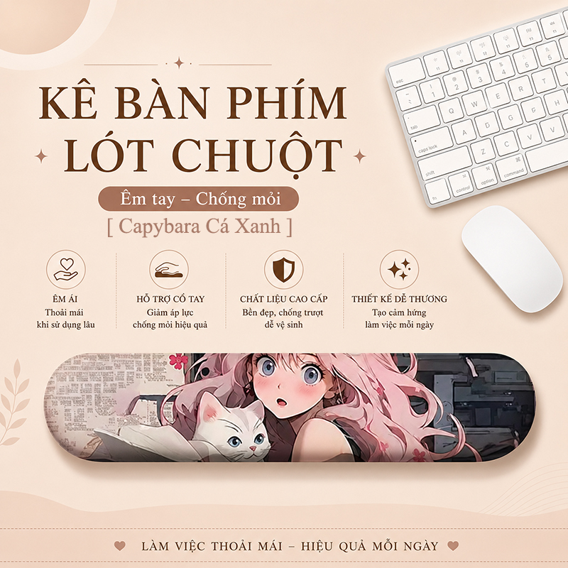 Lót Chuột Có Đệm Kê Cổ Tay Chống Mỏi, KÊ BÀN PHÍM Dùng Để Kê Tay Khi Sử Dụng Bàn Phím