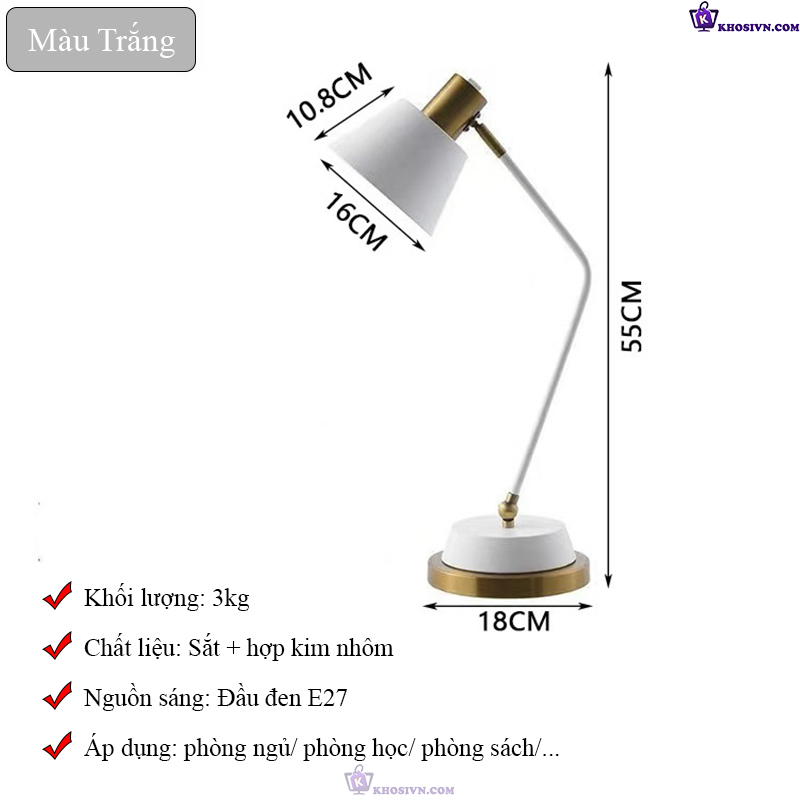 Đèn Để Bàn Làm Việc, Đèn Bàn Học Để Bàn Kim Loại Cao Cấp D3C