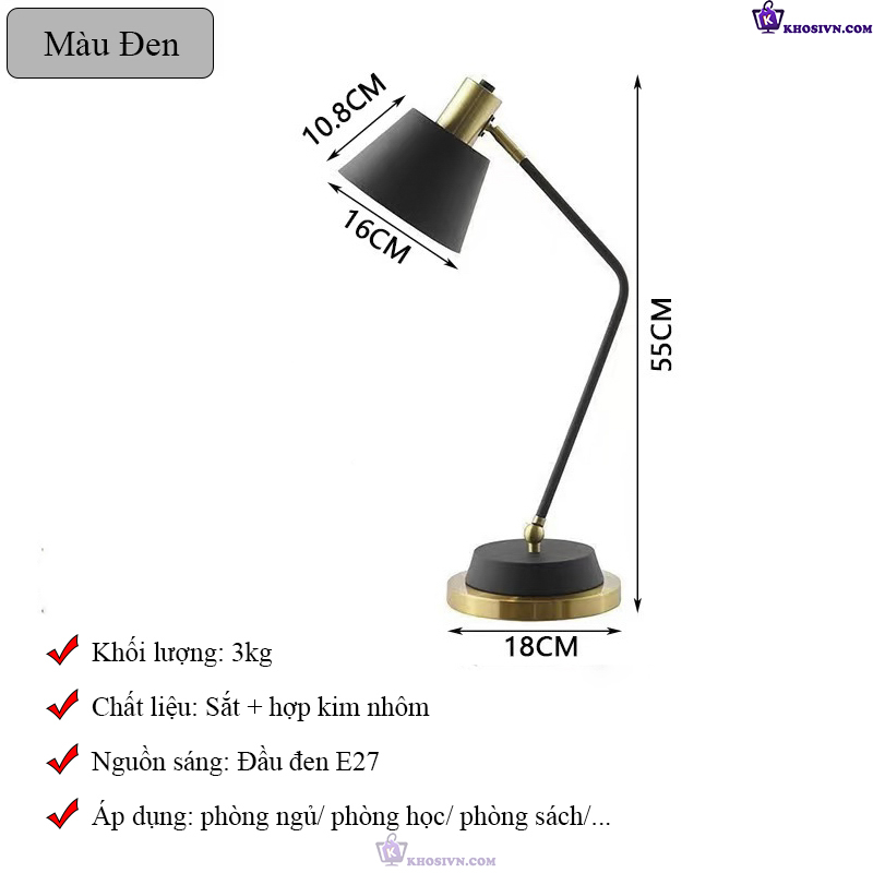Đèn Để Bàn Làm Việc, Đèn Bàn Học Để Bàn Kim Loại Cao Cấp D3C