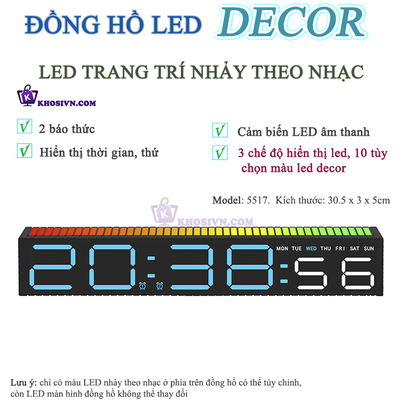 Đồng Hồ LED Decor Để Bàn Có LED Nhảy Theo Nhạc Cảm Biến Âm Thanh - 5517