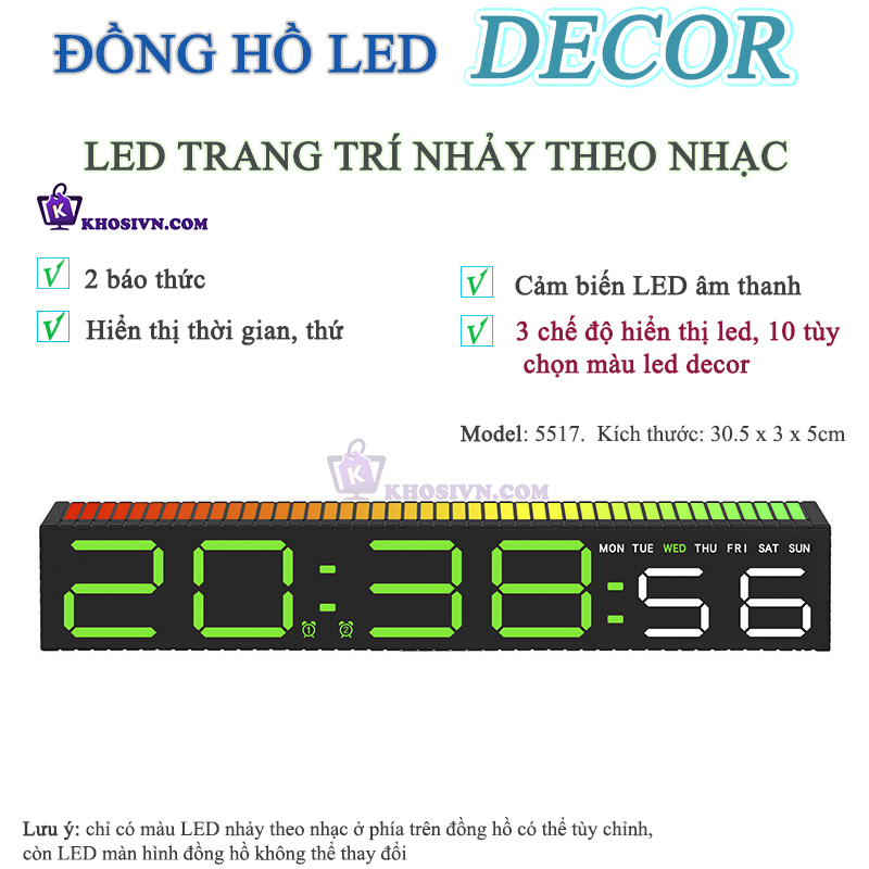 Đồng Hồ LED Decor Để Bàn Có LED Nhảy Theo Nhạc Cảm Biến Âm Thanh - 5517