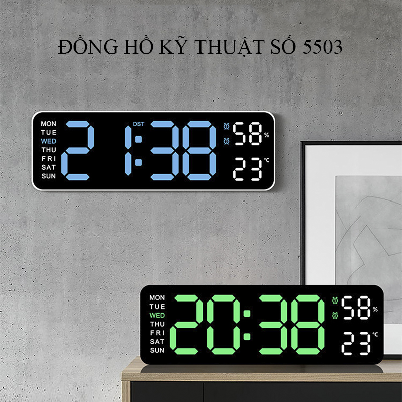 Đồng Hồ LED Để Bàn Decor, Đồng Hồ Báo Thức Để Bàn Hiển Thị Thời Gian Nhiệt Độ - 5503