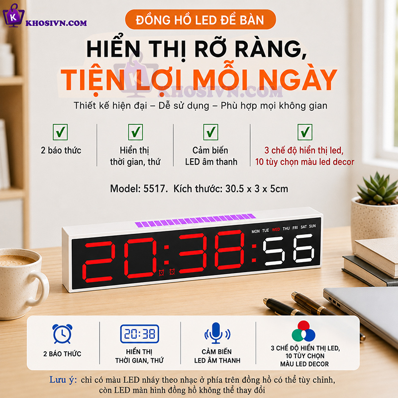 Đồng Hồ LED Decor Để Bàn Có LED Nhảy Theo Nhạc Cảm Biến Âm Thanh - 5517