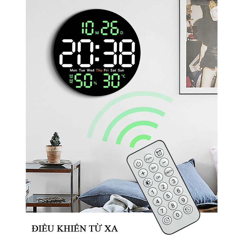 Đồng Hồ LED Decor Gắn Tường Đa Chức Năng Hình Tròn, Báo Thức, Đếm Giờ, Đếm Ngược Có Remote - 5501