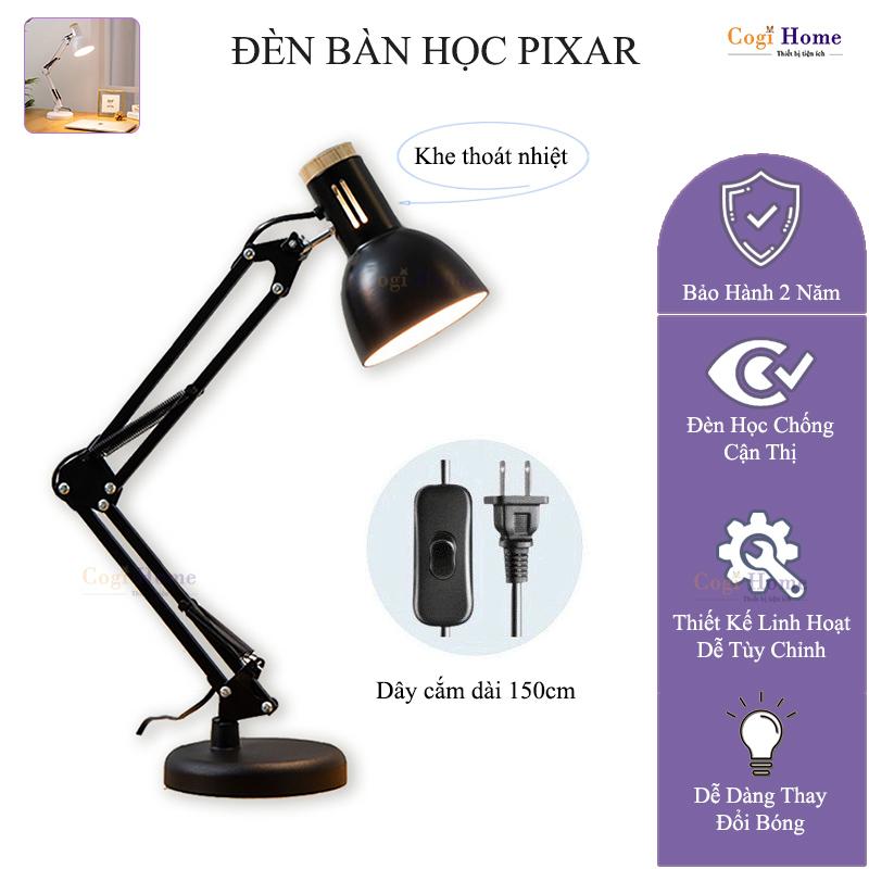 Đèn Pixar 118G Đèn Làm Việc Để Bàn Đèn Học Màu Đen Kèm Bóng Đèn LED 5W Ánh Sáng Trắng
