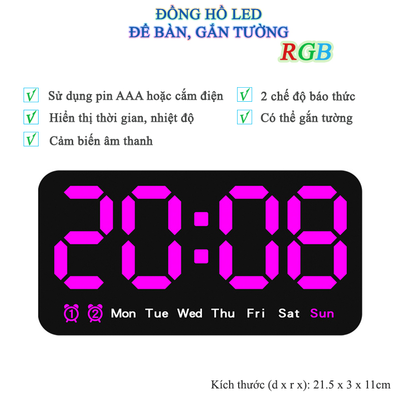 Đồng Hồ LED Báo Thức Để Bàn Gắn Tường Đa Chức Năng - 6638