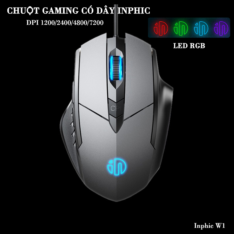 Chuột Gaming Inphic Có Dây Chống Ồn 7200dpi Có 4 Mức Điều Chỉnh Phù Hợp Chơi Game Và Văn Phòng - Inphic W1