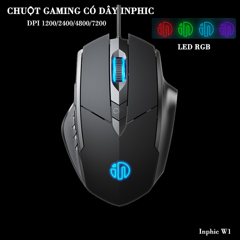 Chuột Gaming Inphic Có Dây Chống Ồn 7200dpi Có 4 Mức Điều Chỉnh Phù Hợp Chơi Game Và Văn Phòng - Inphic W1