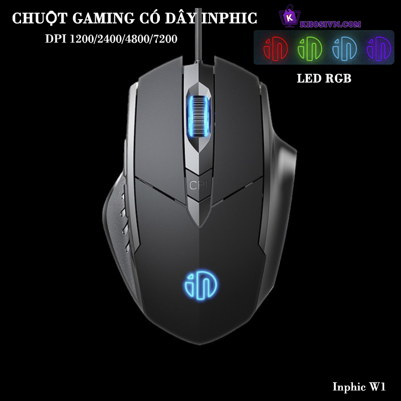 Chuột Gaming Inphic Có Dây Chống Ồn 7200dpi Có 4 Mức Điều Chỉnh Phù Hợp Chơi Game Và Văn Phòng - Inphic W1