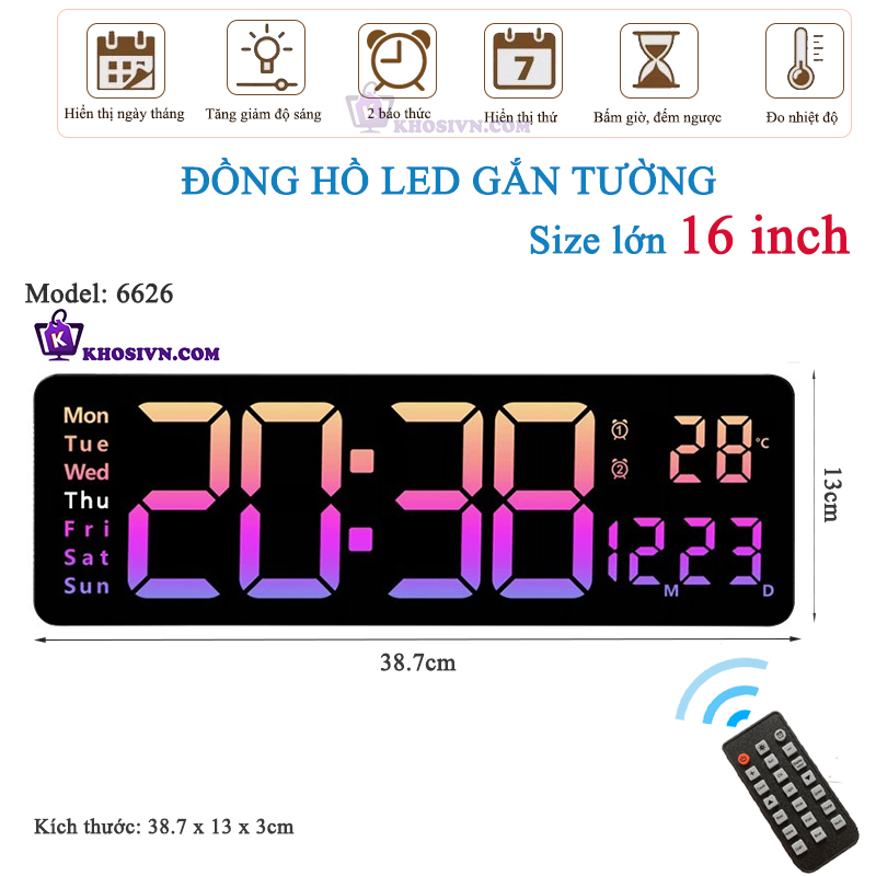 Đồng Hồ LED Điện Tử  Treo Tường Để Bàn Kích Thước Lớn Decor Phòng Khách, Phòng Làm Việc - 6626