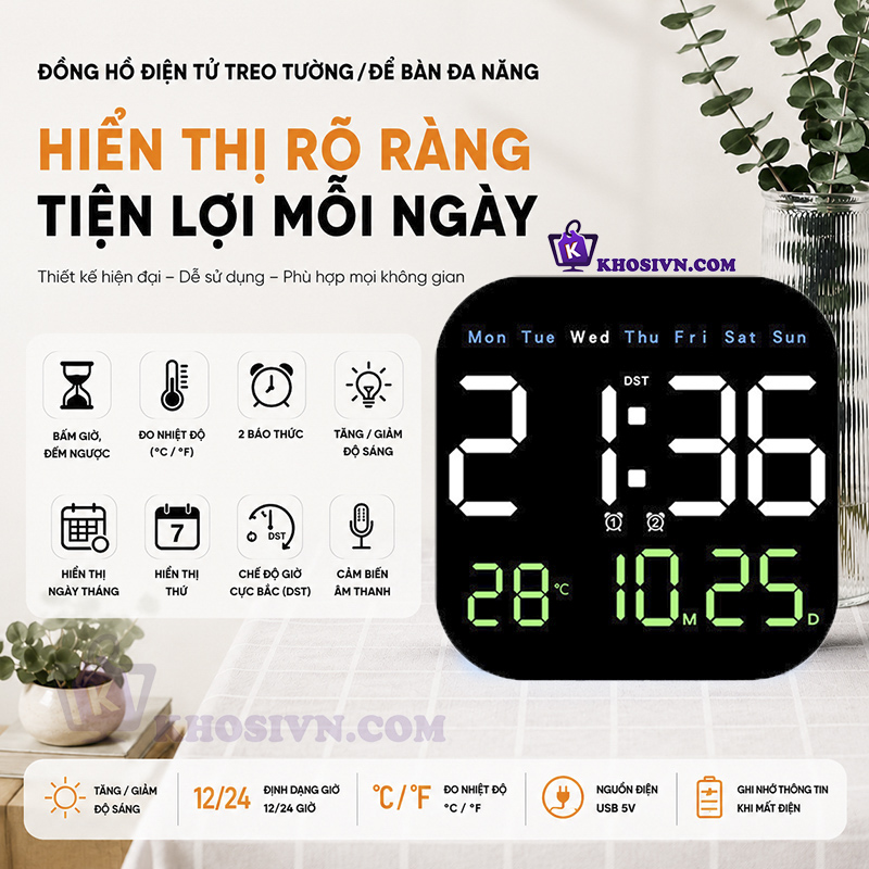 Đồng Hồ LED Treo Tường Màn Hình Lớn Điều Khiển Từ Xa Đa Chức Năng - 6650