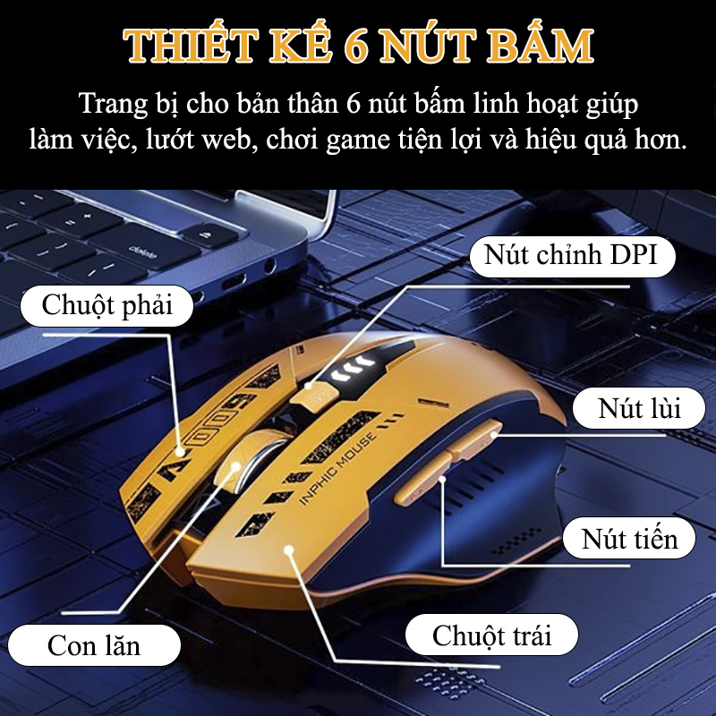 Chuột Gaming Inphic Không Dây Bluetooth 2.4G Cho Máy Tính Laptop 2000DPI - Inphic A9