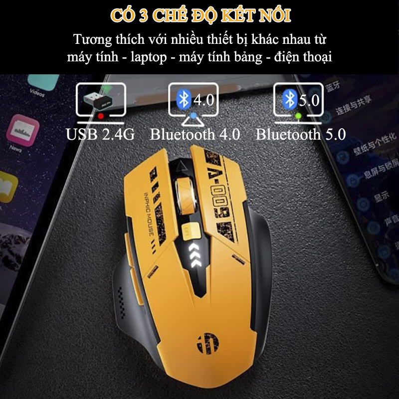 Chuột Gaming Inphic Không Dây Bluetooth 2.4G Cho Máy Tính Laptop 2000DPI - Inphic A9