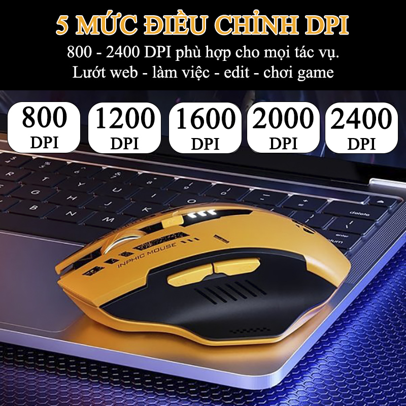 Chuột Gaming Inphic Không Dây Bluetooth 2.4G Cho Máy Tính Laptop 2000DPI - Inphic A9