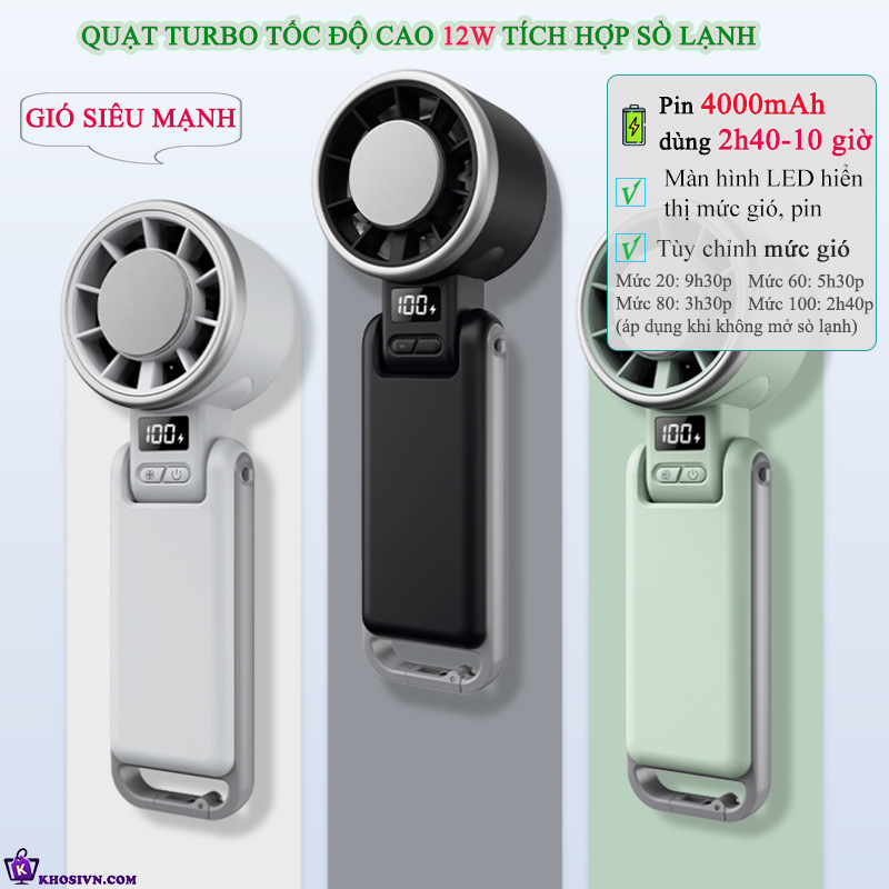 Quạt Turbo Cầm Tay Sò Lạnh Pin Trâu Làm Mát Siêu Tốc - N612