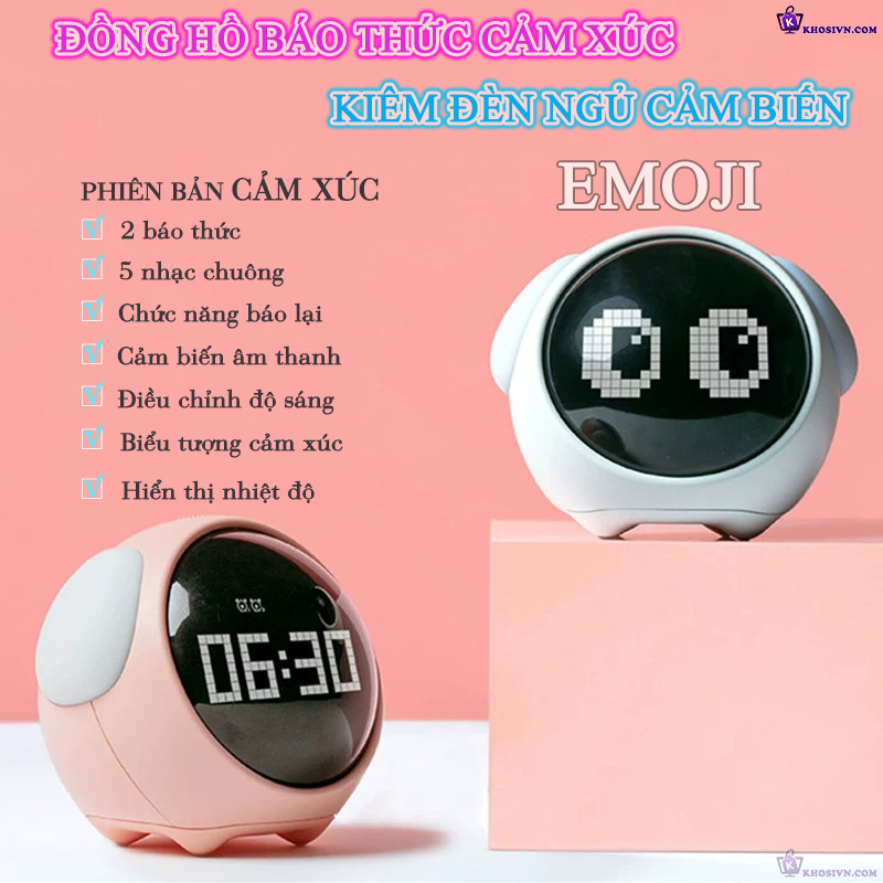 Đồng Hồ LED Decor Để Bàn Xiaomi Emoji Cute Tích Hợp Đèn Ngủ Cảm Biến Âm Thanh Phiên Bản Cảm Xúc - Emoji