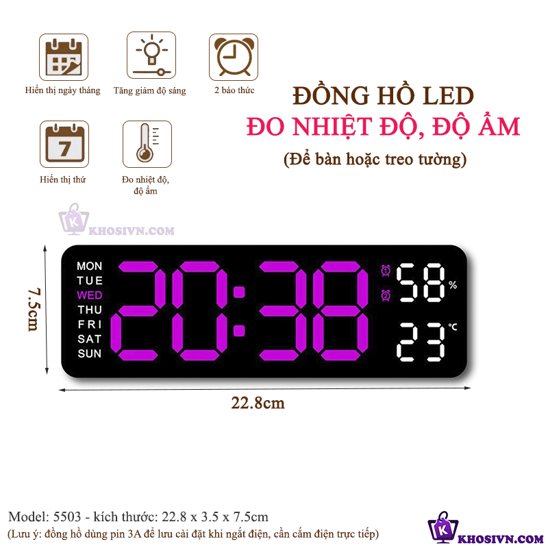 Đồng Hồ LED Để Bàn Decor, Đồng Hồ Báo Thức Để Bàn Hiển Thị Thời Gian Nhiệt Độ - 5503