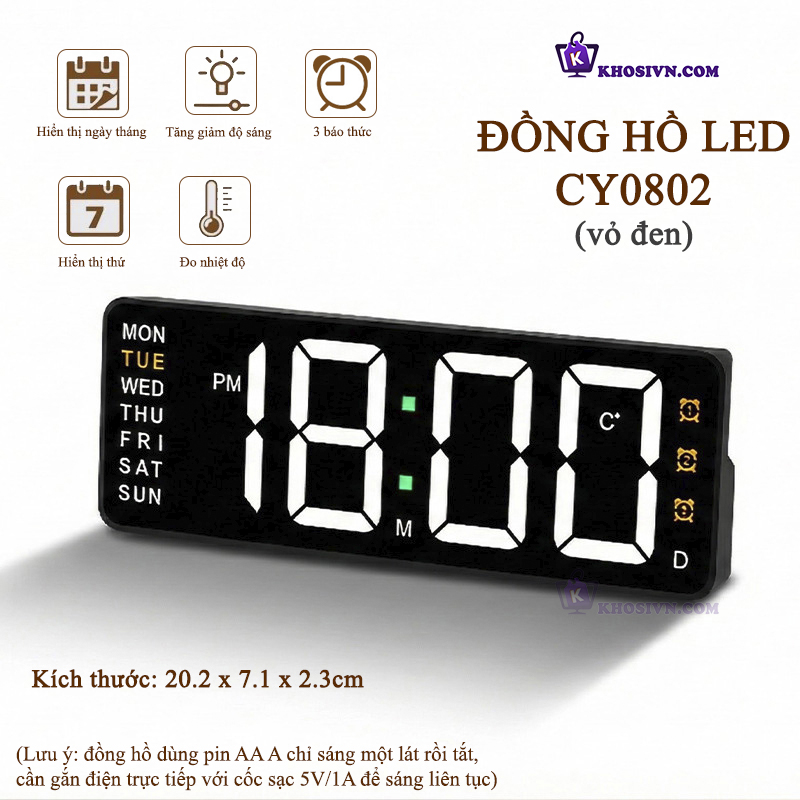 Đồng Hồ LED Decor Để Bàn Decor 3 Chế Độ Báo Thức Hiển Thị Thứ Nhiệt Độ - CY-0802
