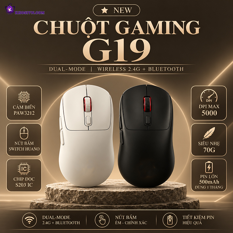 Chuột Gaming Không Dây 3 Chế Độ Kết Nối Cảm Biến S203 IC 5000DPI - G19