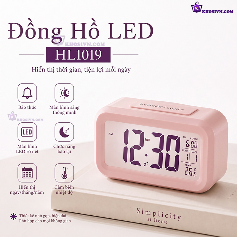 Đồng Hồ LED Màn Hình LCD Hiển Thị Đa Chức Năng Có Báo Thức HL-1019