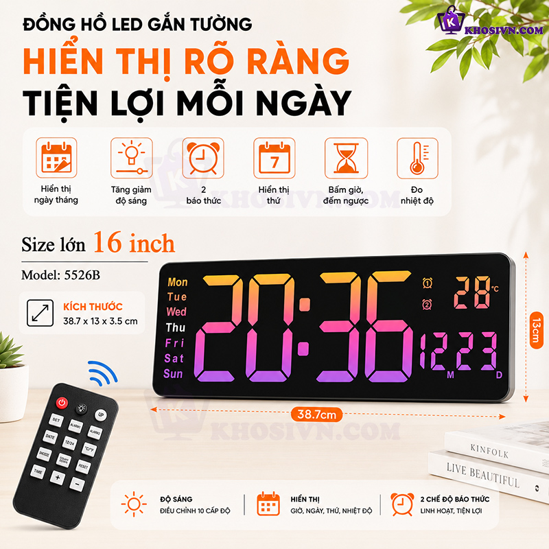 Đồng Hồ LED Điện Tử  Treo Tường Để Bàn Kích Thước Lớn Decor Phòng Khách, Phòng Làm Việc - 6626