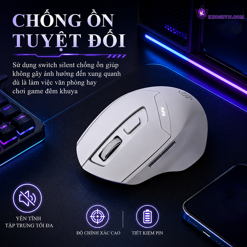 Chuột Gaming Không Dây Inphic 2.4G Bluetooth Công Thái Học Click Không Tiếng Ồn - Inphic DR6