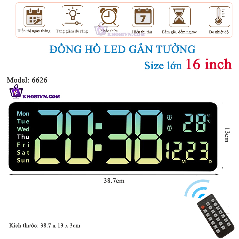 Đồng Hồ LED Điện Tử  Treo Tường Để Bàn Kích Thước Lớn Decor Phòng Khách, Phòng Làm Việc - 6626
