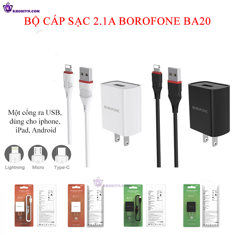 Phụ Kiện Sạc Cốc Sạc Điện Thoại Borofone BA20 5V 2.1A