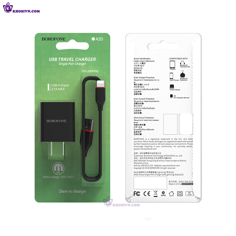 Phụ Kiện Sạc Cốc Sạc Điện Thoại Borofone BA20 5V 2.1A