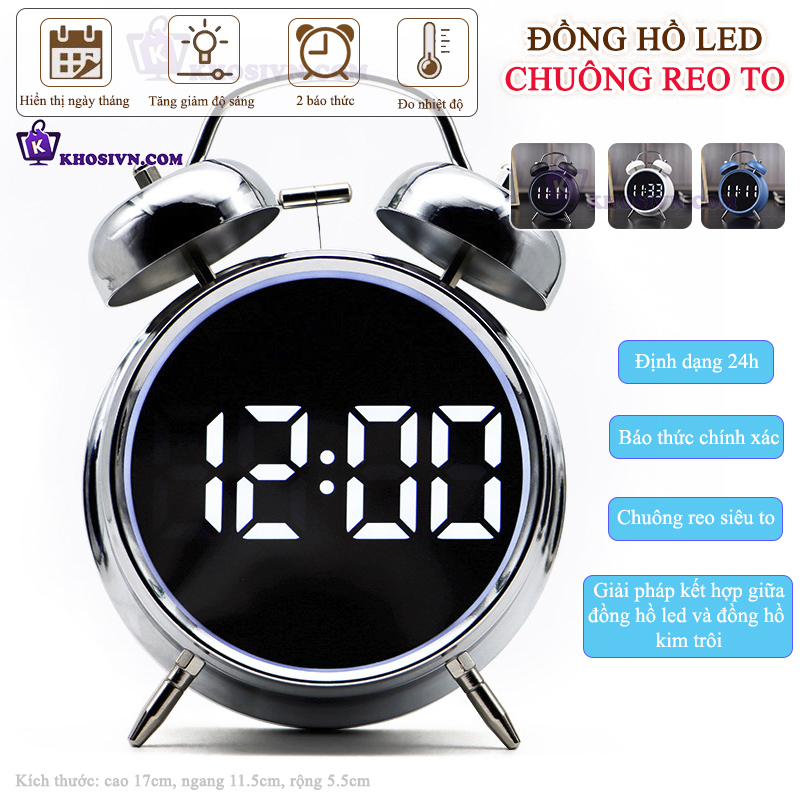 Đồng Hồ Chuông Reo Báo Thức Màn Hình LED Để Bàn Hiển Thị Thời Gian, Nhiệt Độ, Ngày Tháng - HL-8891