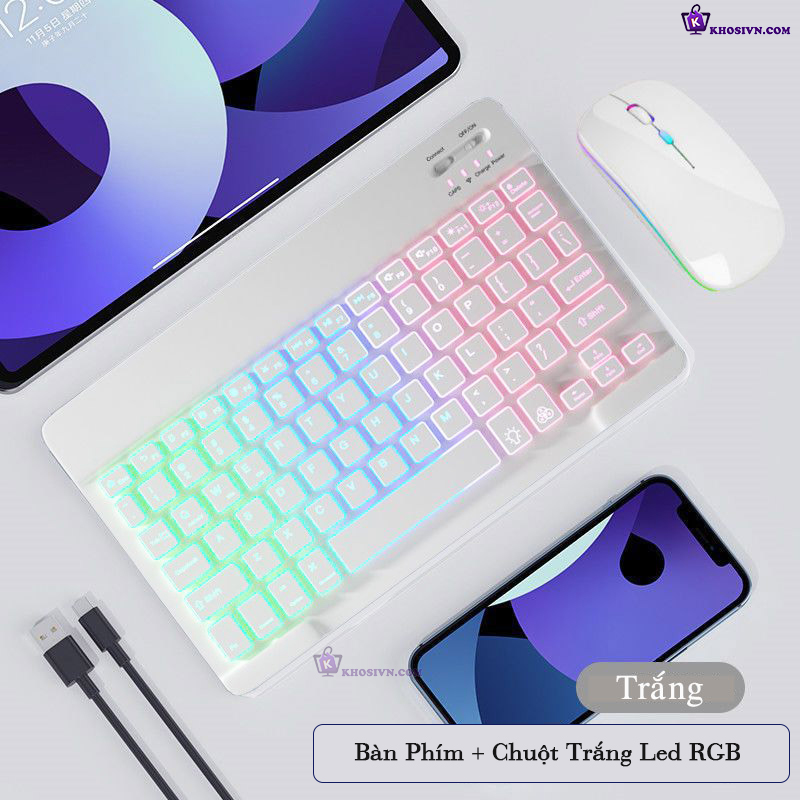 Bộ Bàn Phím Bluetooth Cho Điện Thoại Máy Tính Bảng Không Dây 10 inch Có Đèn LED RGB - B2