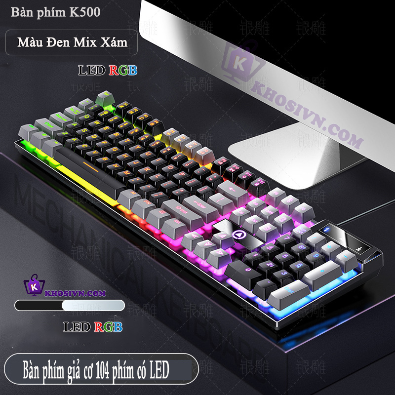 Bàn Phím Có Dây Vi Tính Giả Cơ Gaming Có Dây Đèn LED RGB - K500