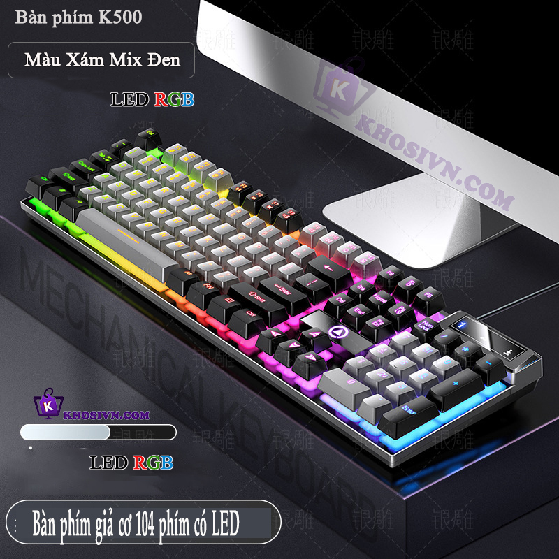 Bàn Phím Có Dây Vi Tính Giả Cơ Gaming Có Dây Đèn LED RGB - K500
