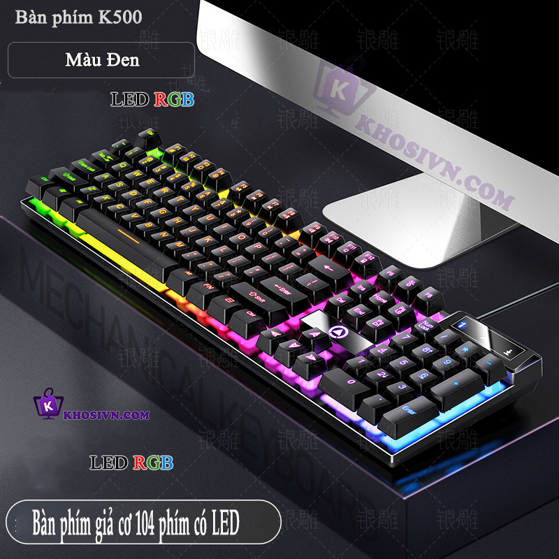 Bàn Phím Có Dây Vi Tính Giả Cơ Gaming Có Dây Đèn LED RGB - K500